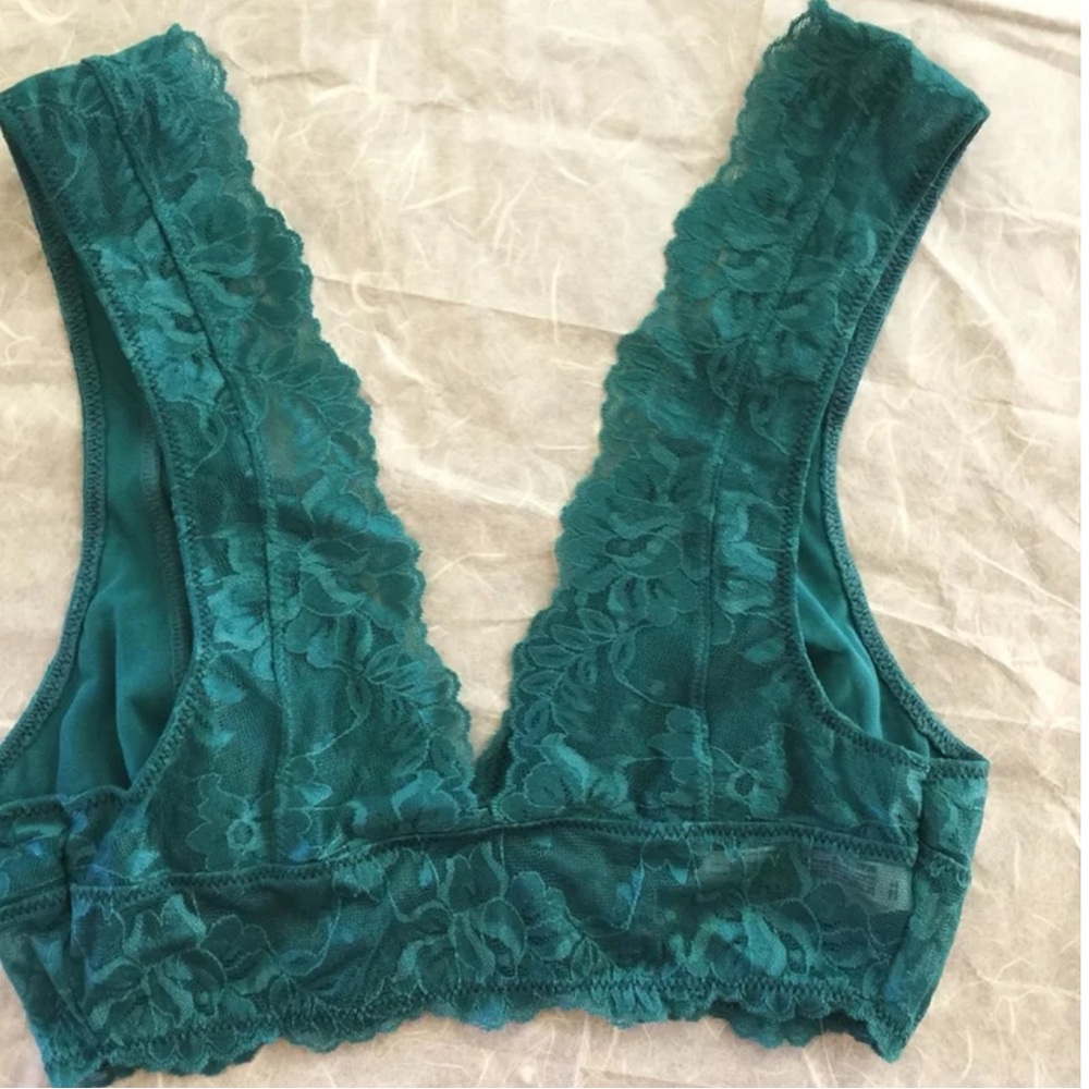 New! Elegant Lace Bralette and Panty Set - Teal and Navy - Picture 6 of 7